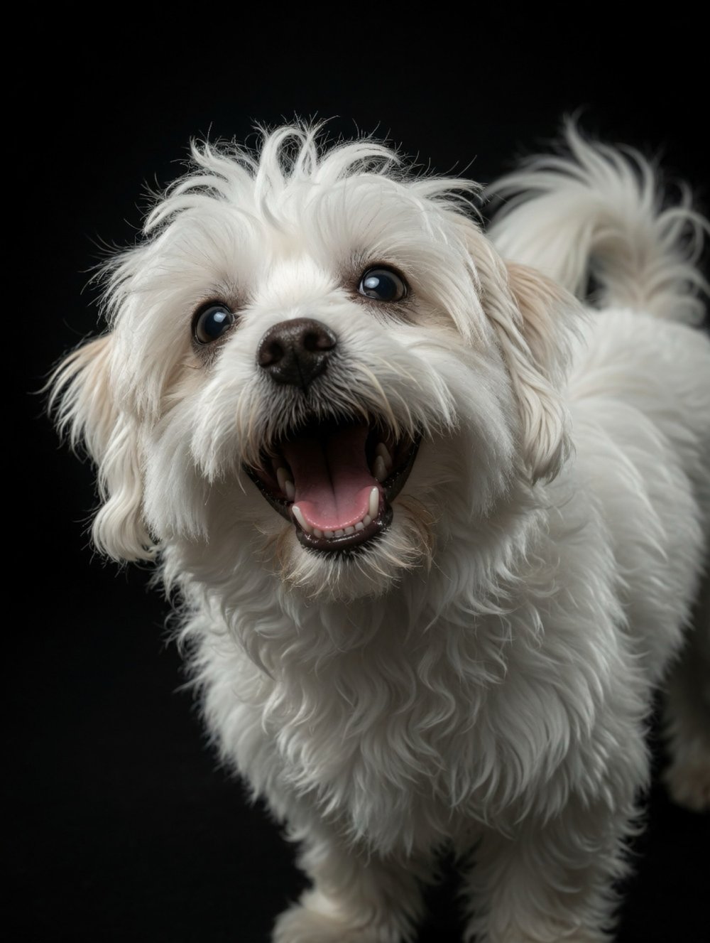 Farley, Jenna's Maltese, smiling
